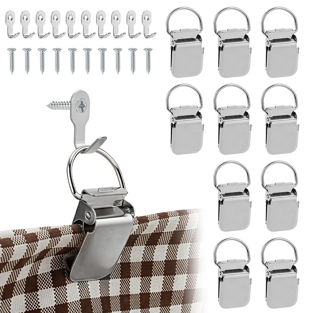 OLYCRAFT 10 Sets Silver Heavy Duty Tapestry Hangers Clamps Non-Slip Quilt Hangers Wall Hanging Rug Stainless Steel Clips with D-Shape Design for Rugs Blankets Fabrics Home Decor Hanging Solution