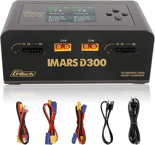 Gens Ace IMARS D300 G-Tech Smart Dual Lipo Cargador 16A AC 300W DC 700W Lipo Carga (negro)