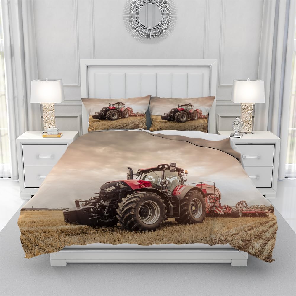 LLTTEER Tractor Dekbedovertrek 140 x 200 cm, 3-delig, beddengoed voor 1