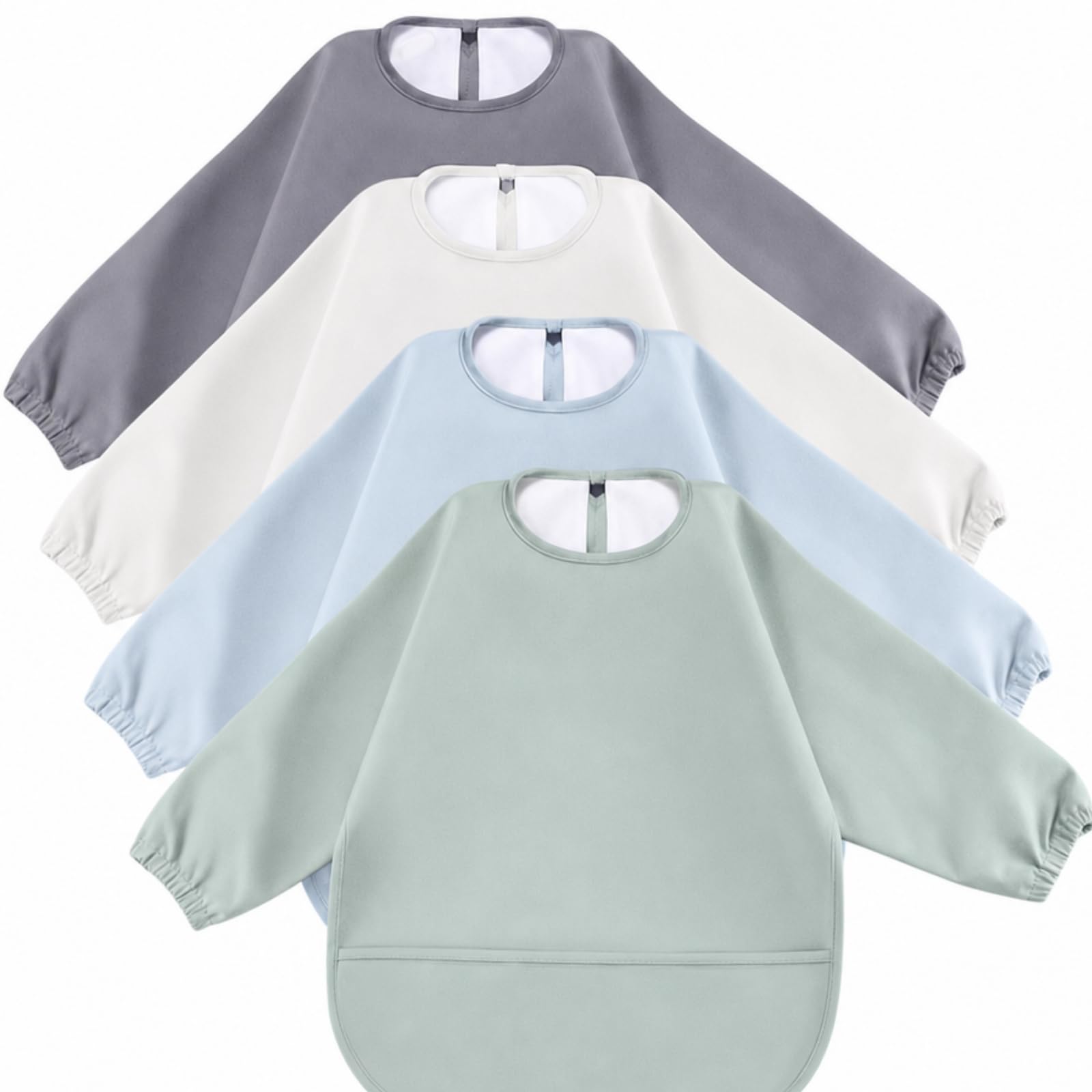 Photo 1 of JaGely 4 Pack Long Sleeve Baby Bibs Waterproof Smock Bid with Elastic Cuffs Large Pocket for Baby Eating Feeding 6-36 Months(Misty Color)