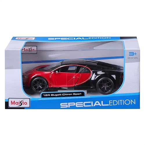 Miniatura 9 de Bugatti Chiron Sport 16" Rojo y Negro Edición Especial 1/24 Modelo de Auto Fundido a Presión por Maisto