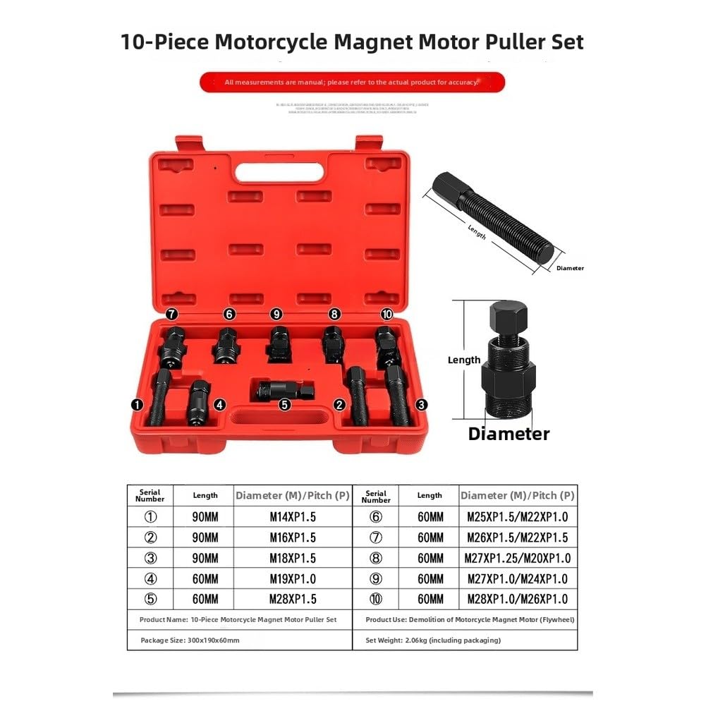 Set di 10 estrattori per volano per moto, in acciaio 45#, magnetico, per rimozione rotore, con finitura trattata termicamente, compatibile con la maggior parte dei volani MAGNETO