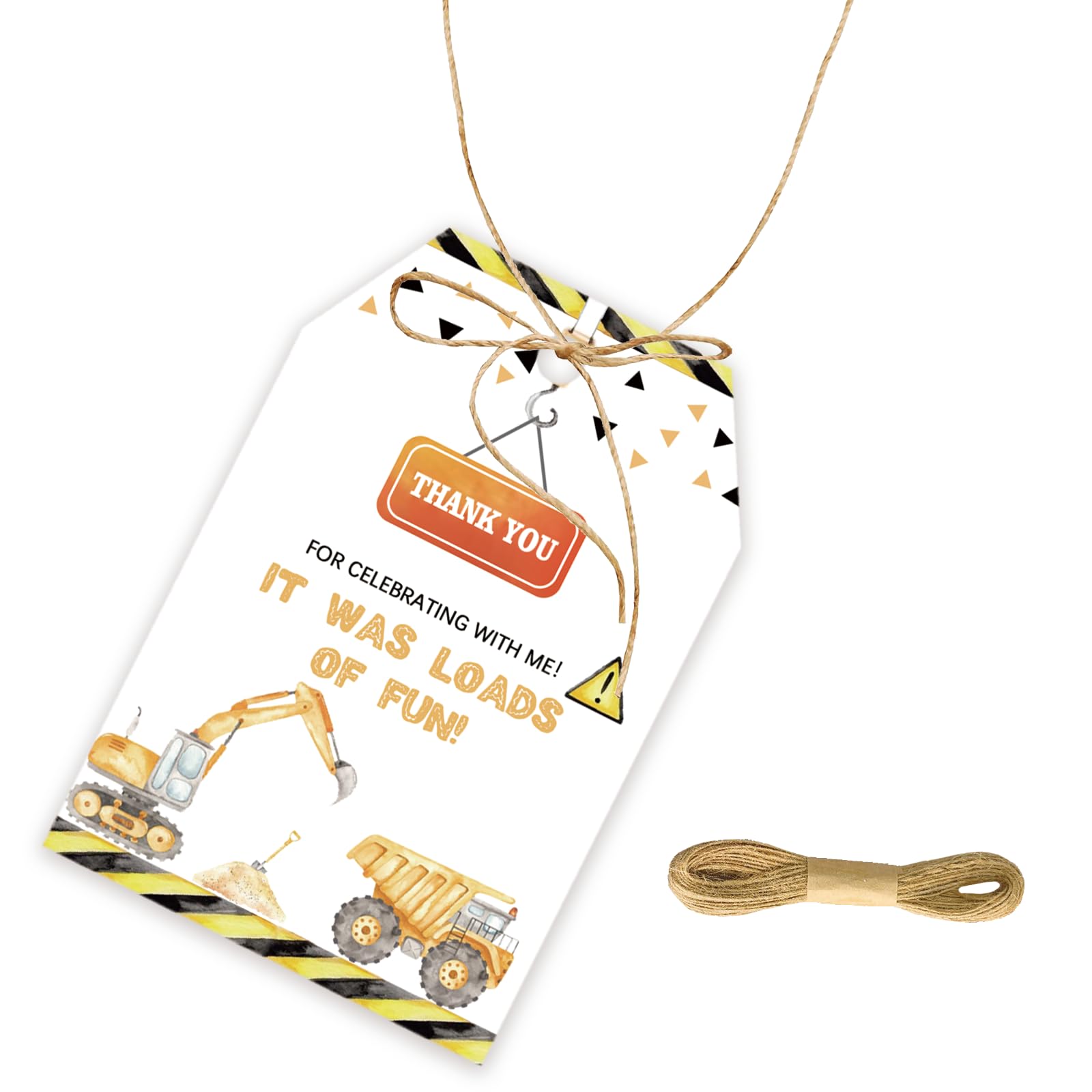 50pcs Construction Thank You Tags, Excavator Gift Tag with String for Boy Birthday Party, Dump Truck Thank You Paper Tags for Gender Reveal Party Favors