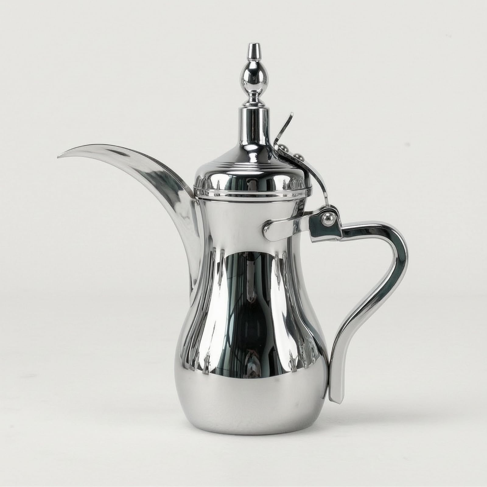 Gralara Tetera Estilo Árabe Pulida Cafetera Acero Inoxidable Vintage Vajilla para Baristas, Hostelería, Cafeterías, Cromo, 1100 Ml
