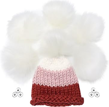 Furryvalley Faux Fur Pompom 6pcs DIY Crafts Fluffy Balls for Hat Shoes Scarves with Snap Fastener Removable Knitting Hat Horse Riding Hat Silk Accessories 6 Inch Extra Large White