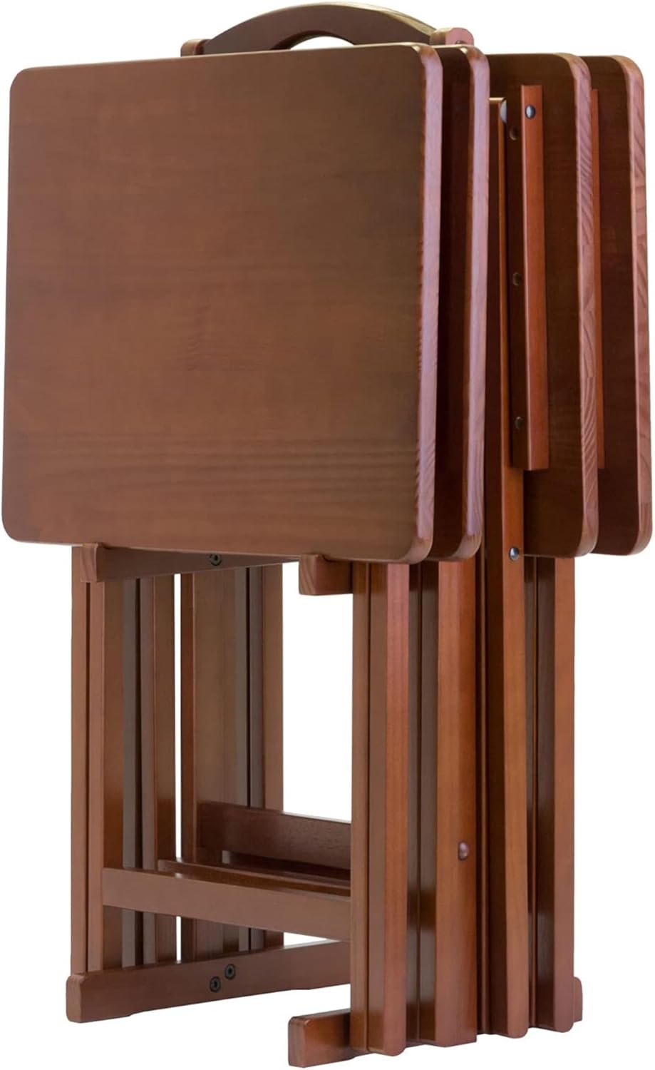 Dylan 5-Piece Oversize Snack Table Set, Solid Wood Construction, Foldable Tray Tables with Storage Rack, Wood Lacquered Finish, Dark Brown, Ideal for Snacks, Meals & Laptop Use