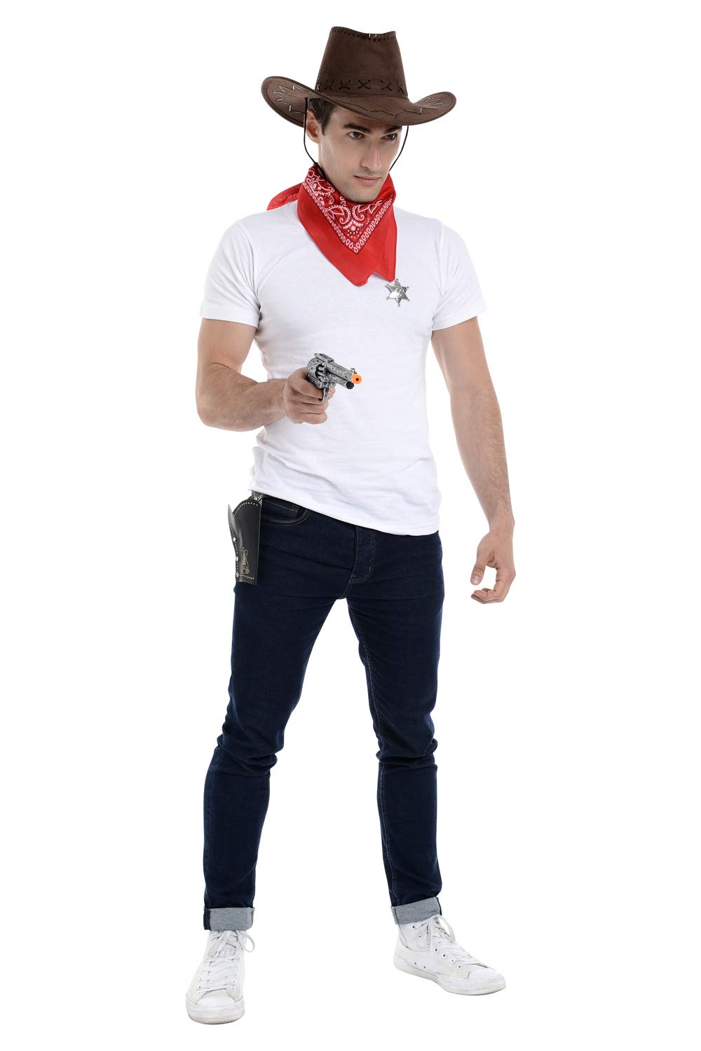 Zac's Alter Ego Fancy Dress Unisex 4 Piece Cowboy Set, Brown Hat, Red Bandana - Image 2