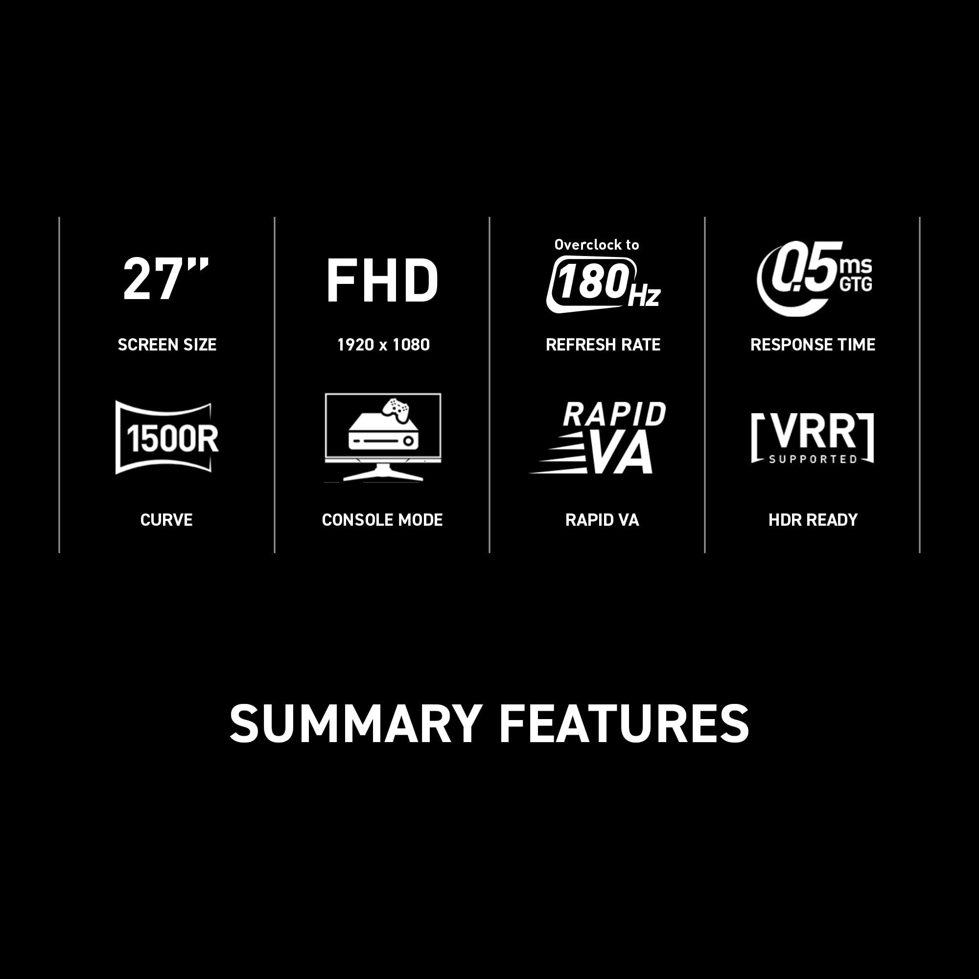 msi MAG 27C6FA 27" 1920 x 1080 (FHD), Rapid VA, Gaming Monitor 180Hz, AMD FreeSync, 0,5 ms, HDMI, Display-Port, VESA, Tilt, Schwarz