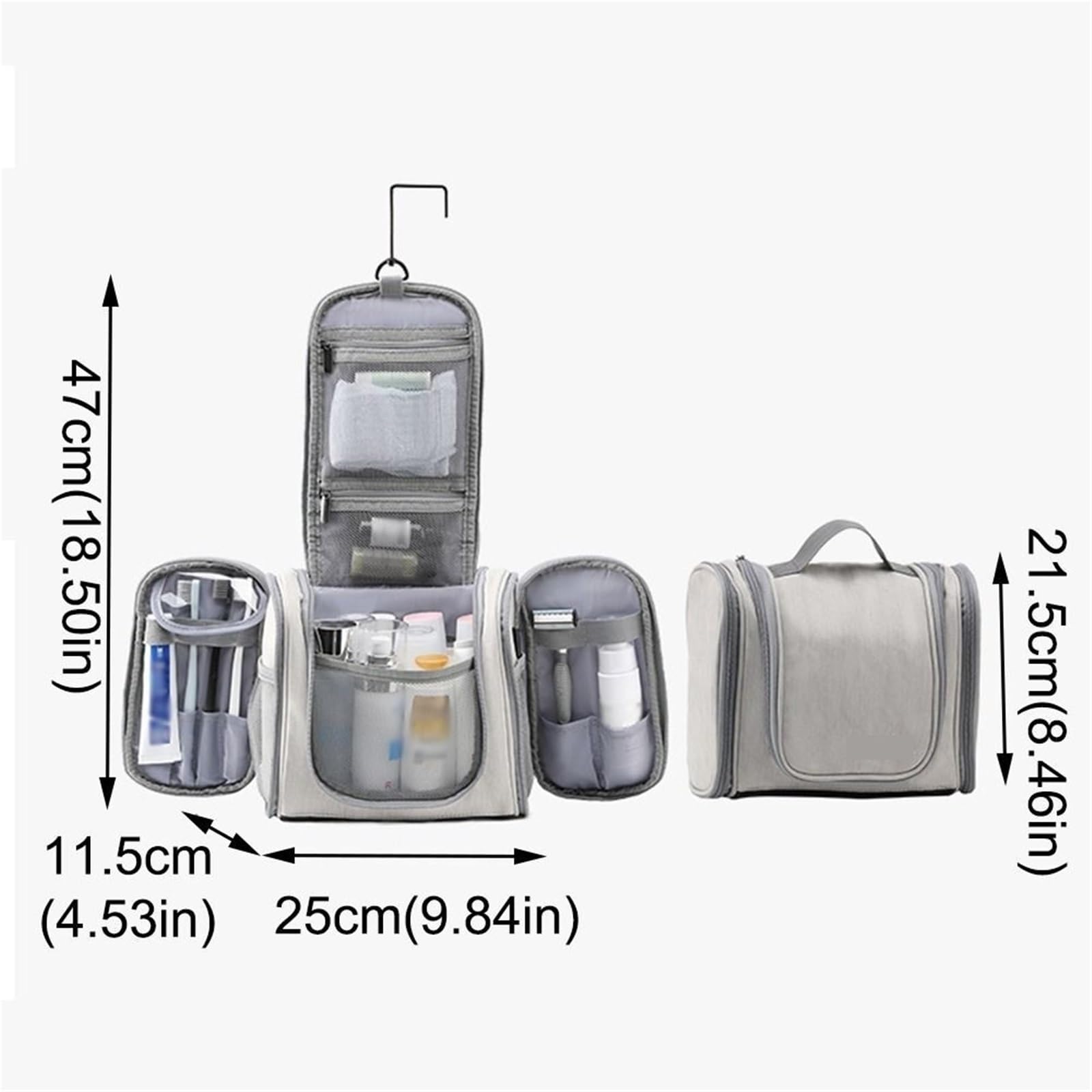 Borsa for trucco da donna impermeabile 1 pezzo con gancio appeso borsa toilette viaggio custodia pieghevole for cosmetici di grande capacità Per Viaggi(Dark Grey)