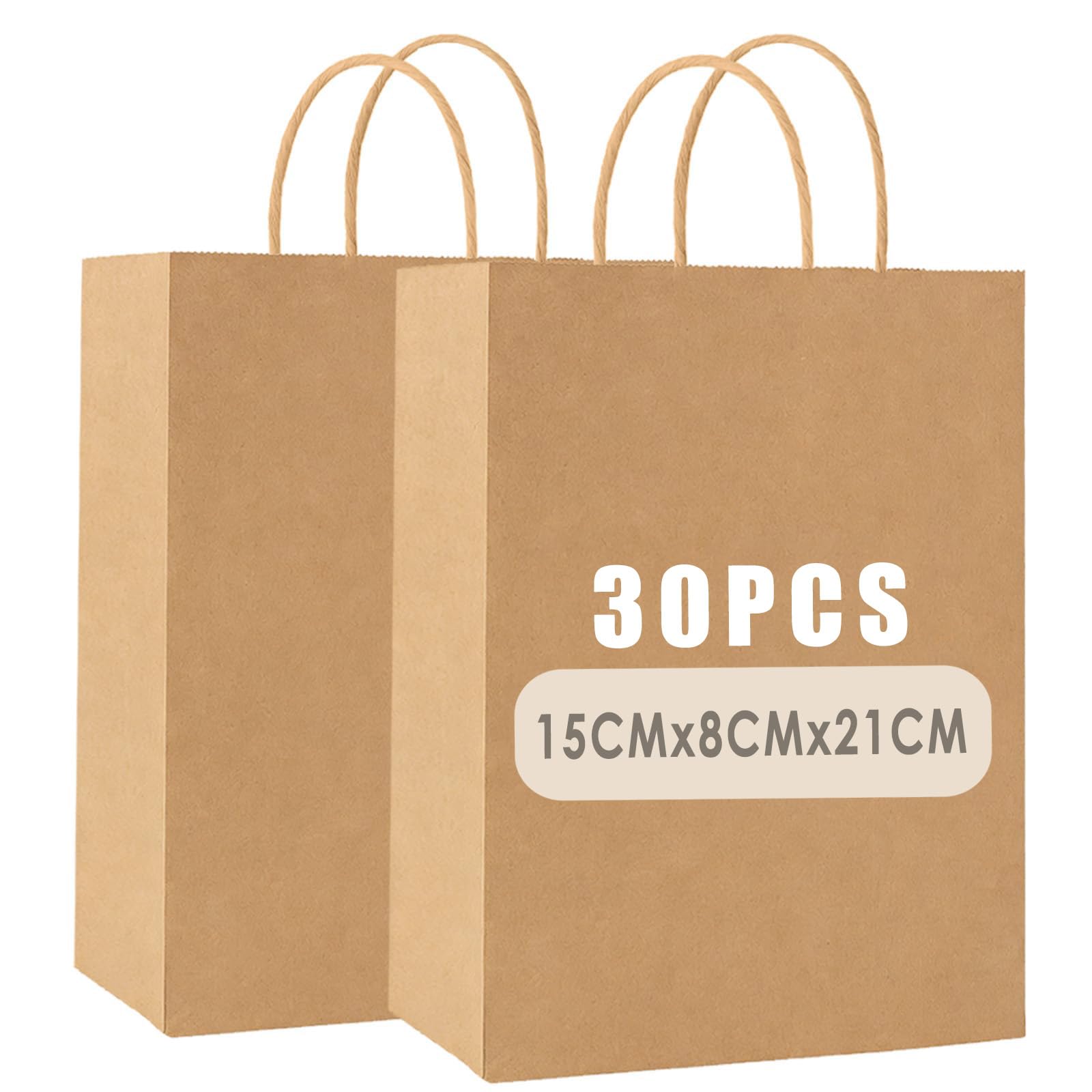 Gaoyong 30pcs Small Gift Bags 5.91x3.15x8.27 Inch (15x8x21cm), Paper Bags With Handles Gift Bags for Present Party Merchandise Boutique Retail 130GSM