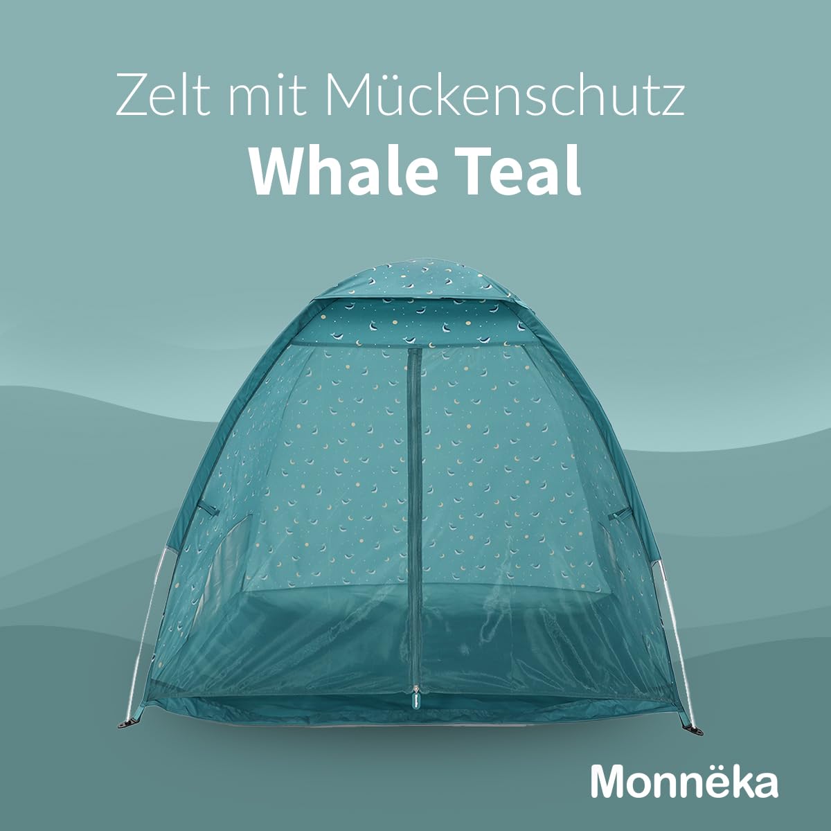 Babystrandmuschel UPF50+ mit Moskitonetz | Whale Teal