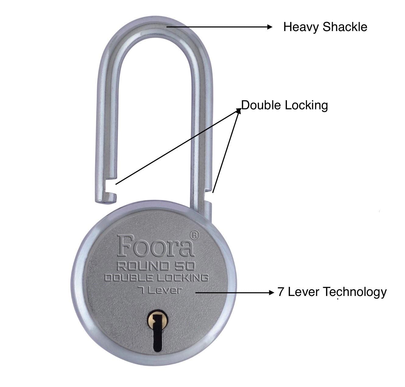 Foora Small Lock and Keys, Long Neck Shackle Door Lock for Home, Shop Same Key for Multiple Lock, 2 Padlock 5 Same Key Lock Set, Common Key Lock Set of 2 Silver Finish — Amazon image 5