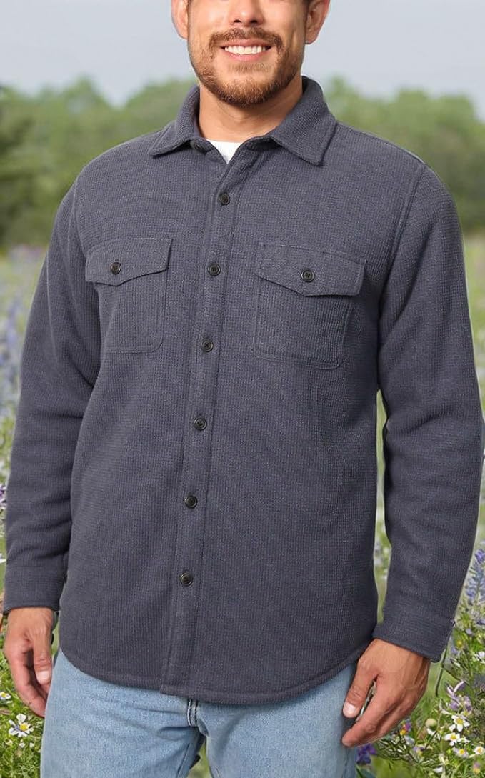 Freedom Foundry Men's Fleece Heavyweight Jackets Super Plush Sherpa Lined Jacket Shirt (Navy, Medium) - Image 4