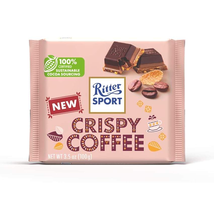 Immagine del prodotto RITTER SPORT Croccante Al Caffè, Tavoletta Di Cioccolato Fondente Su Strato Di Cioccolato Bianco Con Pasta Di Caffè e Fiocchi Di Mais In Pezzi, 100g