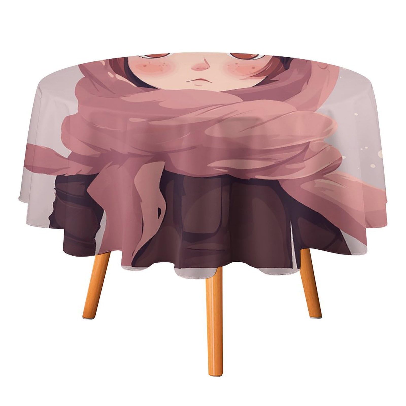 Fekiloot Girls Style With Scarf Round Tablecloth - Heavy Duty And Washable,Polyester Decorative Fabric Table Cover,Tablecloths For Kitchen Dining, Wedding, Birthday Party50x50in