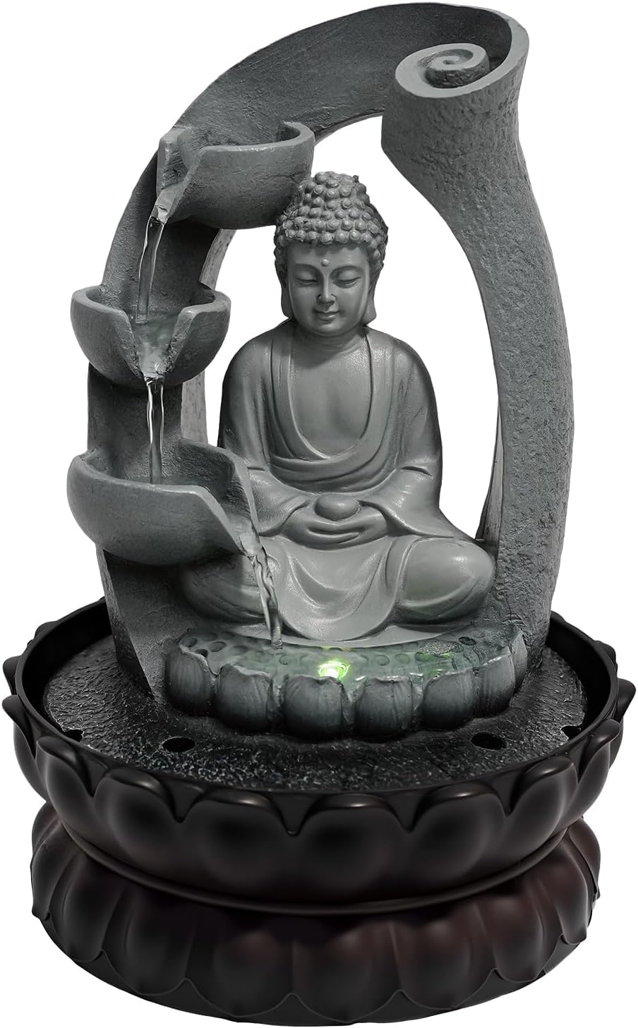Zimmerbrunnen mit Buddha, 21 * 28cm Tischbrunnen mit LED Beleuchtung und Geräuschloser Pumpe für Heimdekoration, Teehäuser, Clubs, Geschäftsräume