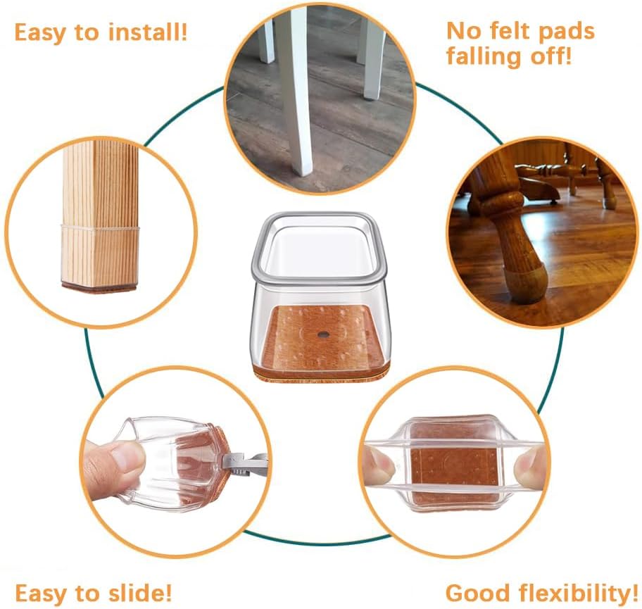 Miniatura 6 de Ansible 24 protectores cuadrados extra grandes para patas de silla, almohadillas de fieltro para muebles, fundas de silicona para sillas,