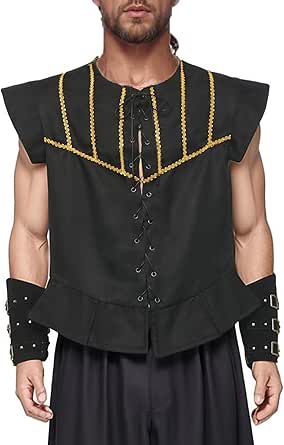 BPURB Heren Steampunk Gothic Piratenvest Renaissance Middeleeuws Vest met Vetersluiting Victoriaans Kostuum, wijnrood, M BPURB Heren Steampunk Gothic Piratenvest Renaissance Middeleeuws Vest met Vetersluiting Victoriaans Kostuum, wijnrood, M