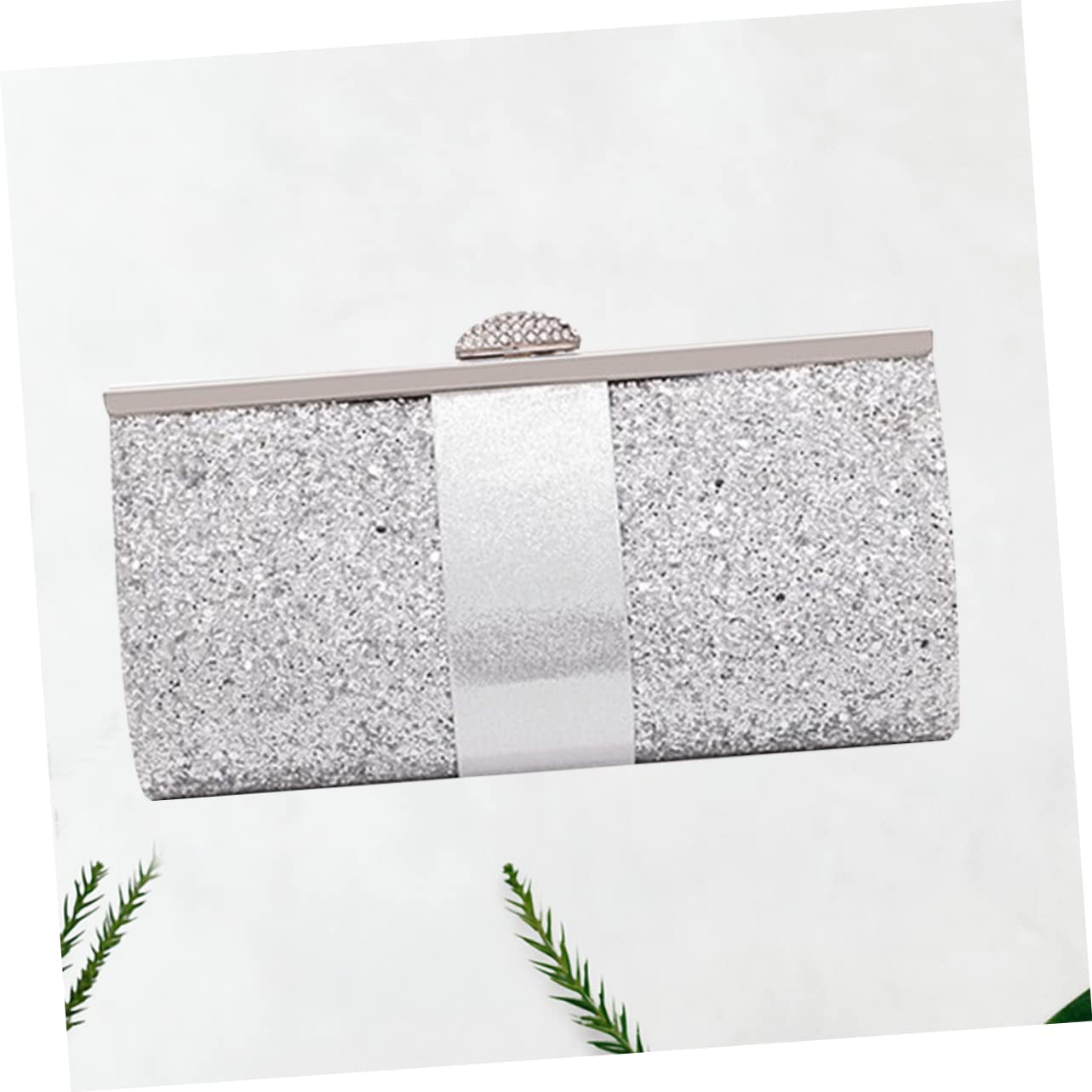 SHERCHPRY Embrague Cena Cadena De Cuero Sintético Moda Plata Brillo Boda Embrague Para Bolso Bolso Noche Noche 2 Piezas