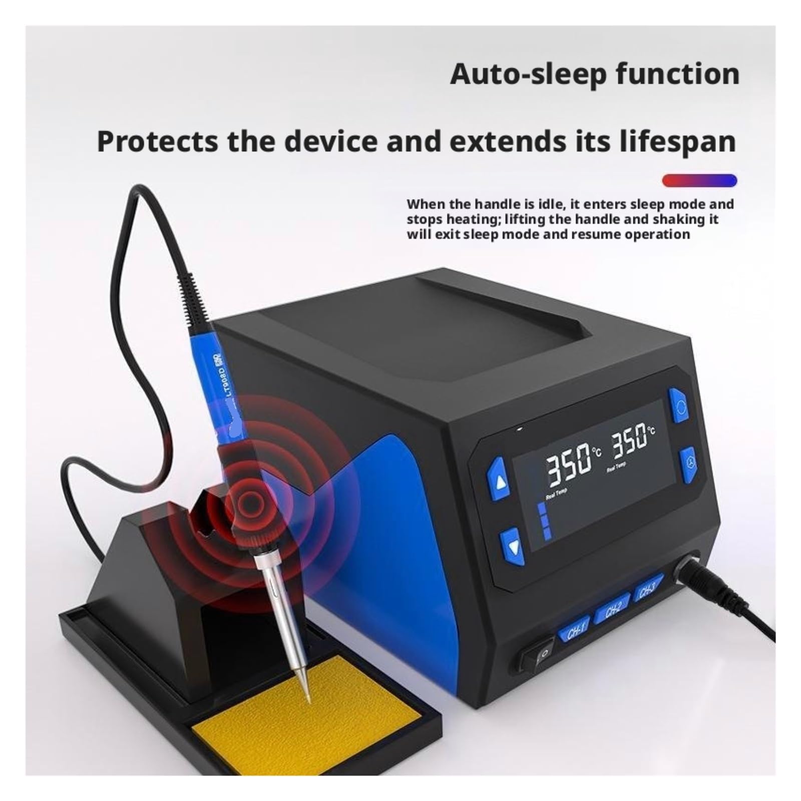 Stacja lutownicza, Inteligentna stacja lutownicza SMD 989D, zestaw do lutowania stałotemperaturowego o mocy 70 W i dużym cyfrowym wyświetlaczem LCD