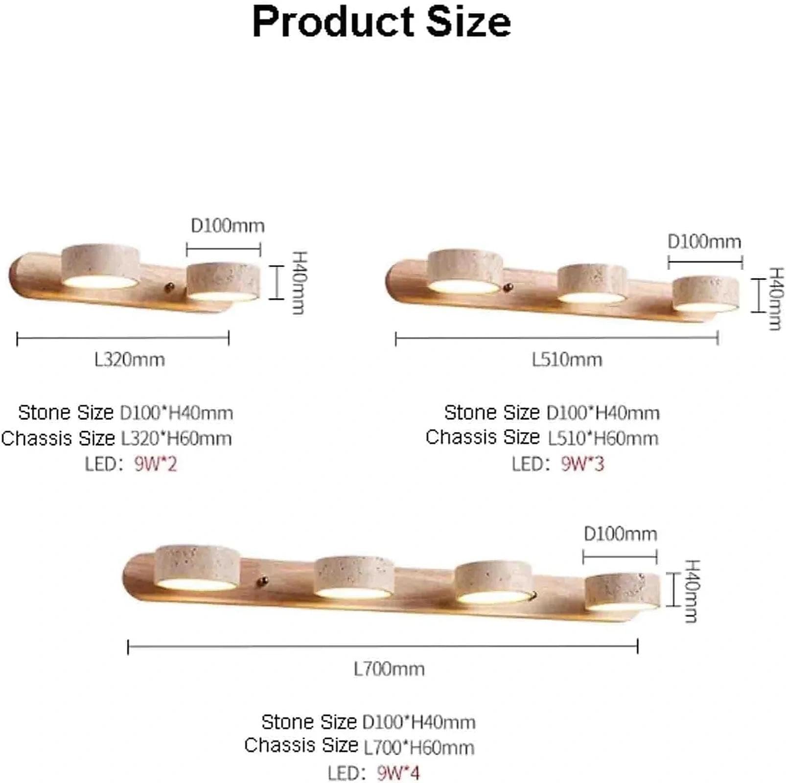 Aplique de baño de Madera Natural – Aplique de Pared de travertino de 3 Luces con LED Giratorio de 180°, lámpara de Piedra Moderna para Espejo de baño, Estilo rústico nórdico (noga