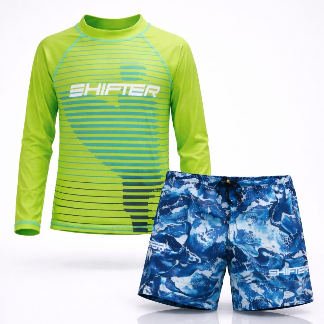 SHIFTER Swimming Costume for Kids Boys & Girls Two Piece Swimwear Set with Full Sleeve Tshirt & Shorts, Comfortable Beach Pool Wear-picture-23