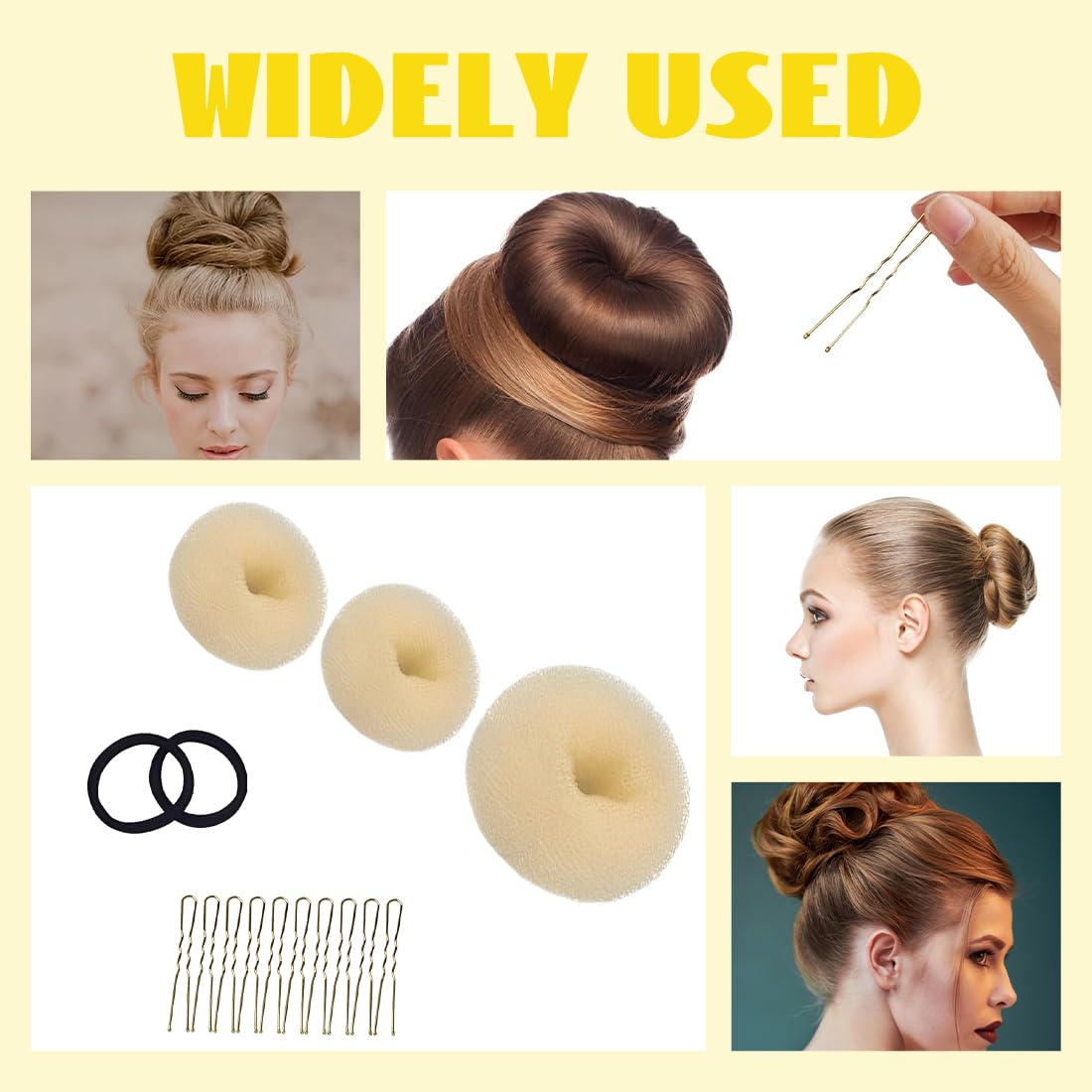 Donut Moño Kit 3 Piezas Beige, 10 Horquillas Doradas, Accesorios de Peinado para Bailarinas
