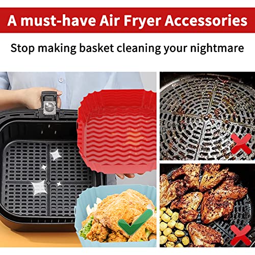 OUTXE 2-Pack Square Air Fryer Silicone Liners 8 inch for 4 to 6QT Reusable Air Fryer Inserts Air Fryer Pot for Oven Microwave Accessories (Red+Blue)