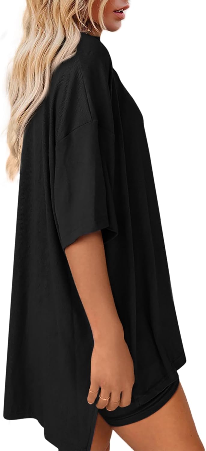 ATHMILE Womens Two Piece Short Lounge Sets Spring Summer Casual Oversized Shirts Airport Travel Outfit Beach Vacation 2026 - Image 2