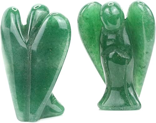 Miniatura 3 de Ouubuuy Figuras de ángel de cristal de aventurina verde, estatuas de piedras preciosas naturales talladas ángel de la guarda de bolsillo de 1.5