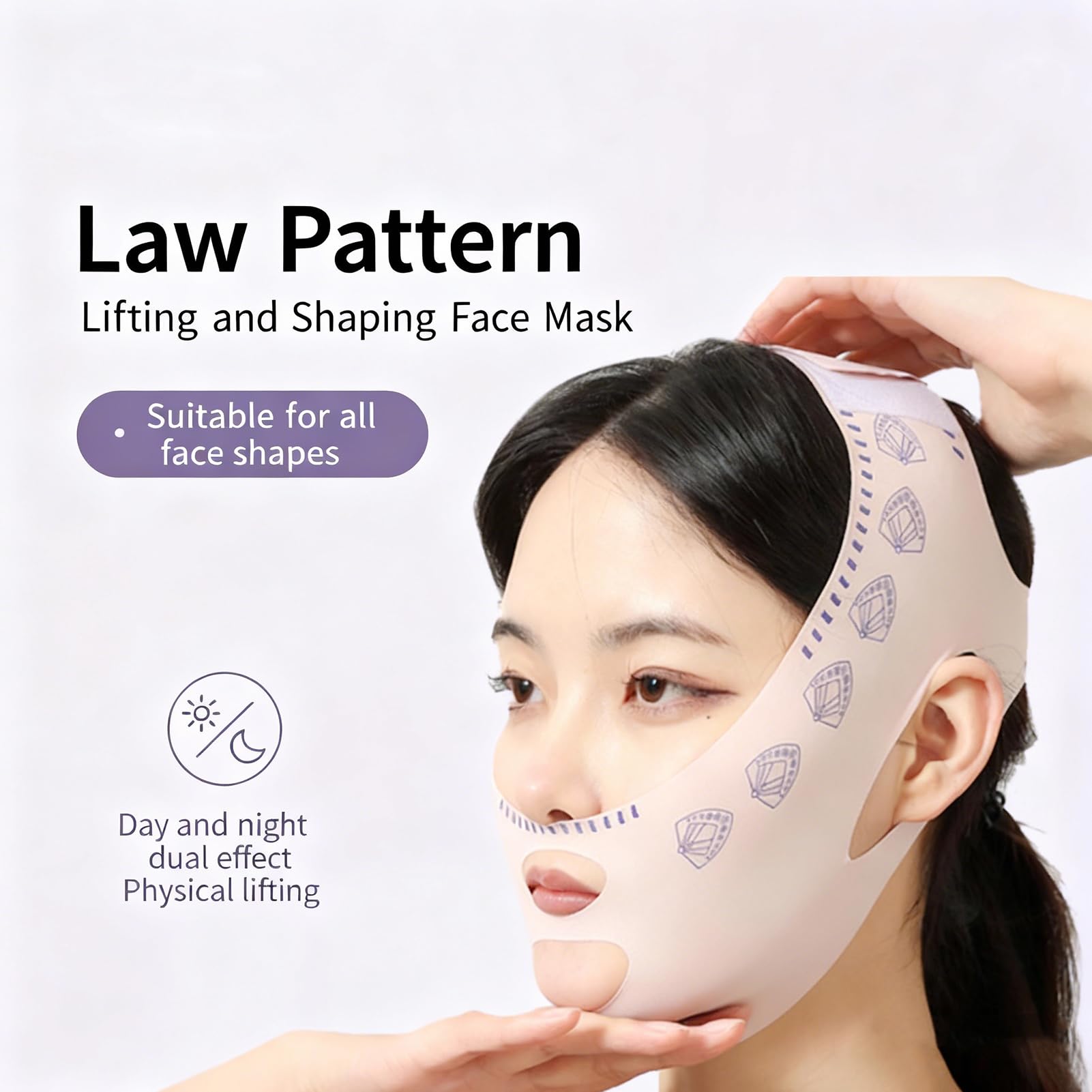 Reductor de papada mentonera V-Line lifting face mask transpirable y reutilizable, face tape ajustable definidor de mandíbula jawliner, máscara facial reafirmante mujer rosa