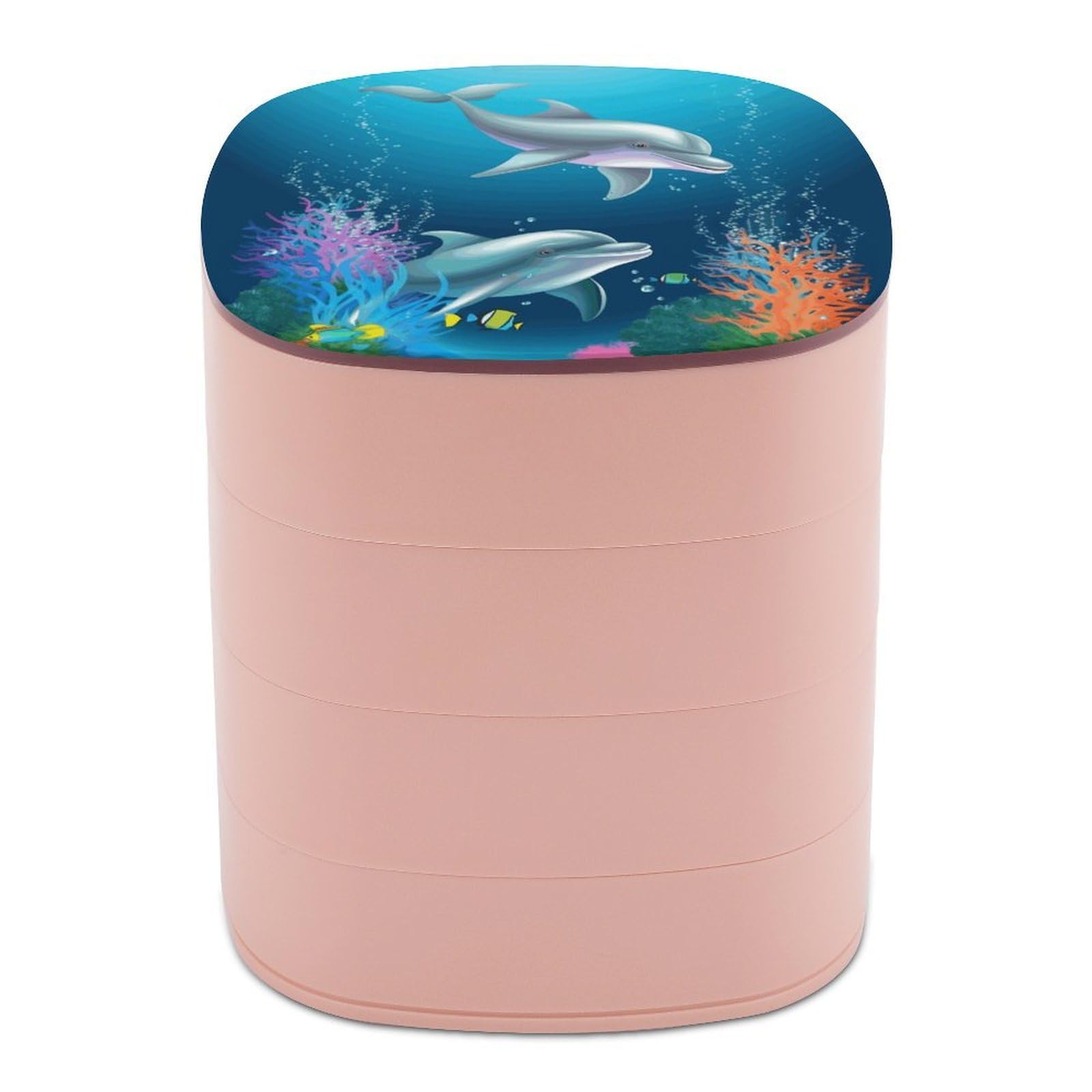 FekiLoot Dolphin And Fish Jewelry Box 4-Layers Rotatable Jewelry Organizer Storage Box with Mirror Cute Travel Jewelry Case Portable Earring Holder Organizer for Ring Necklace Bracelet