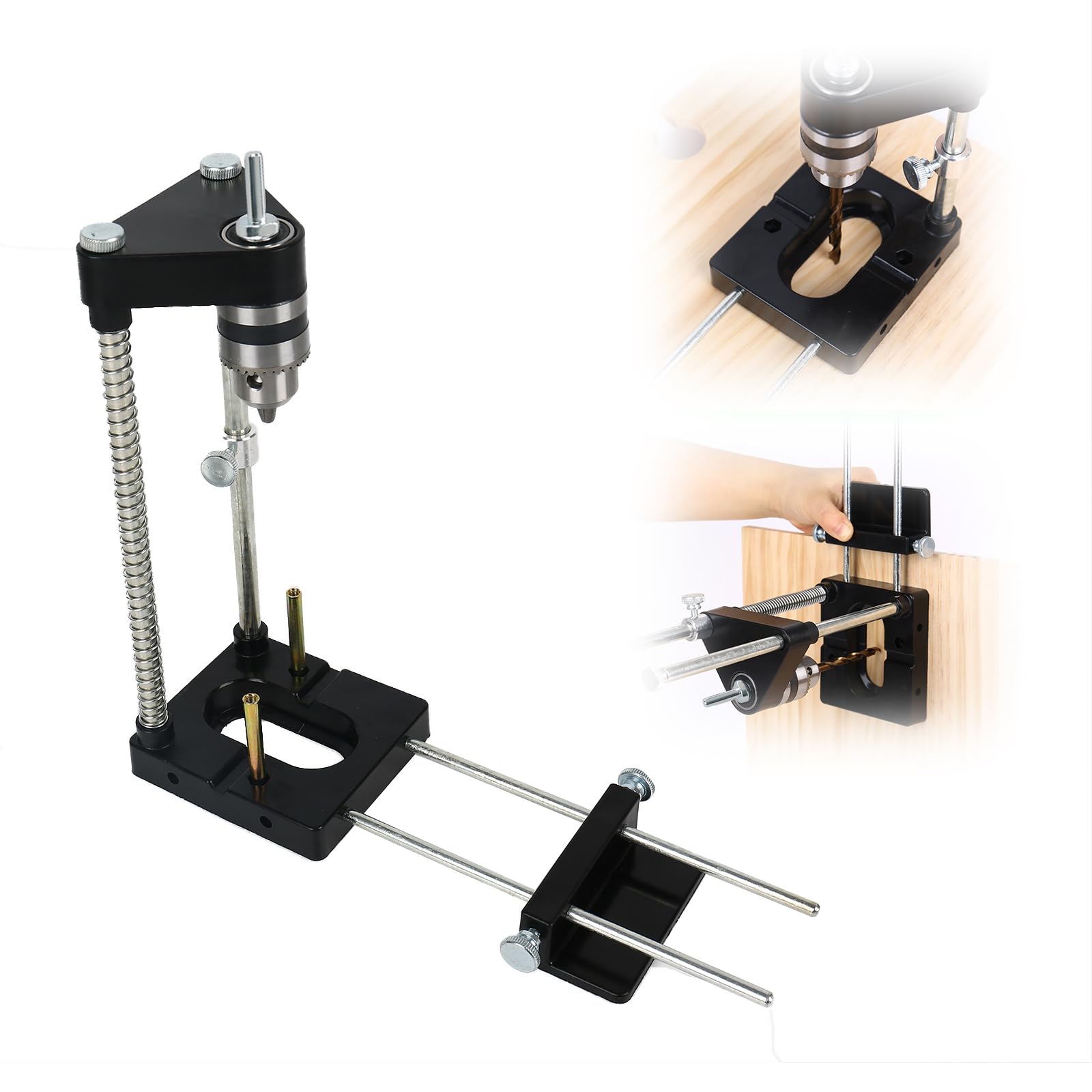 Supporto per trapano, guida regolabile per stencil di perforazione, strumento portatile di precisione per la lavorazione del legno, guida per foratura, set di strumenti di guida verticali (nero)