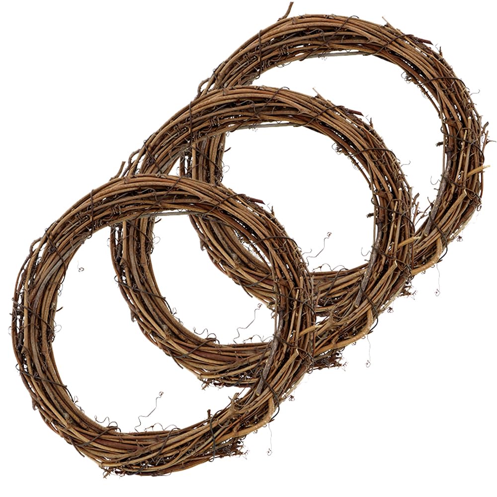 20cm Natural Grapevine Wreath - Vine Branch Wreath Rattan Wreath for DIY Christmas Craft, Front Door Wall Hanging, Wedding and Party Decors（3 Pack ）