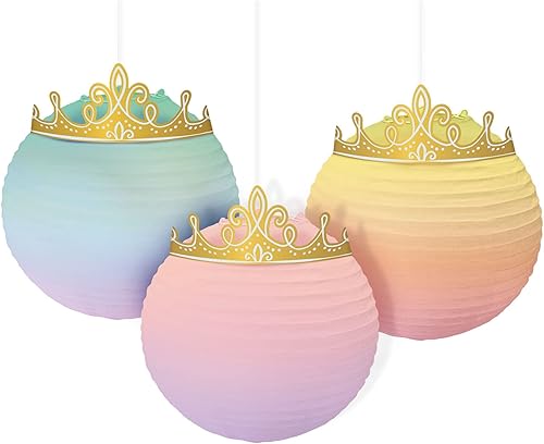 Disney Princess - Faroles colgantes de papel encantadores – 12.5 x 9.5 pulgadas (paquete de 3) – Decoración colgante adornada de tiara, perfectas