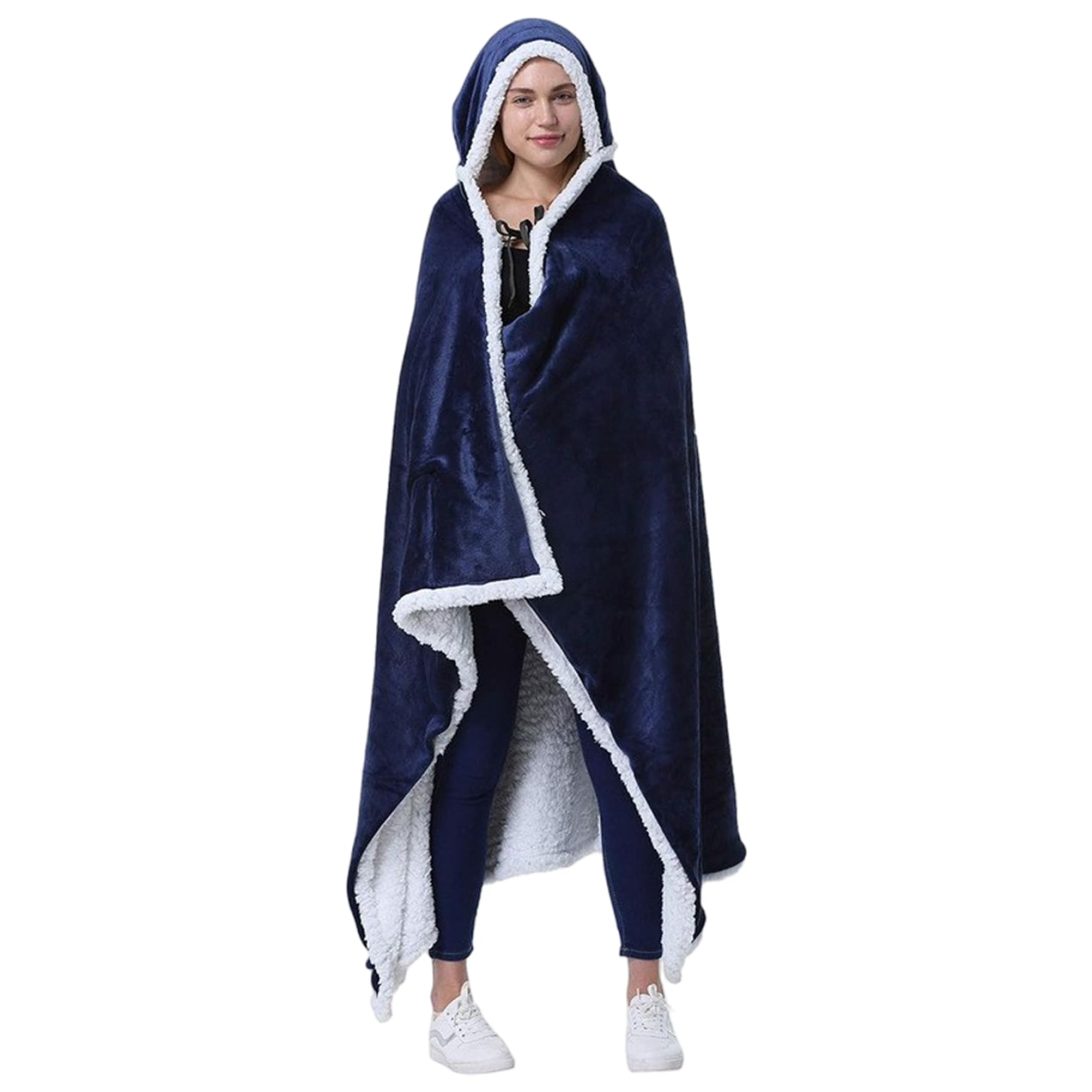 Couverture portable à capuche plaid polaire bleu pour soirées télé hiver