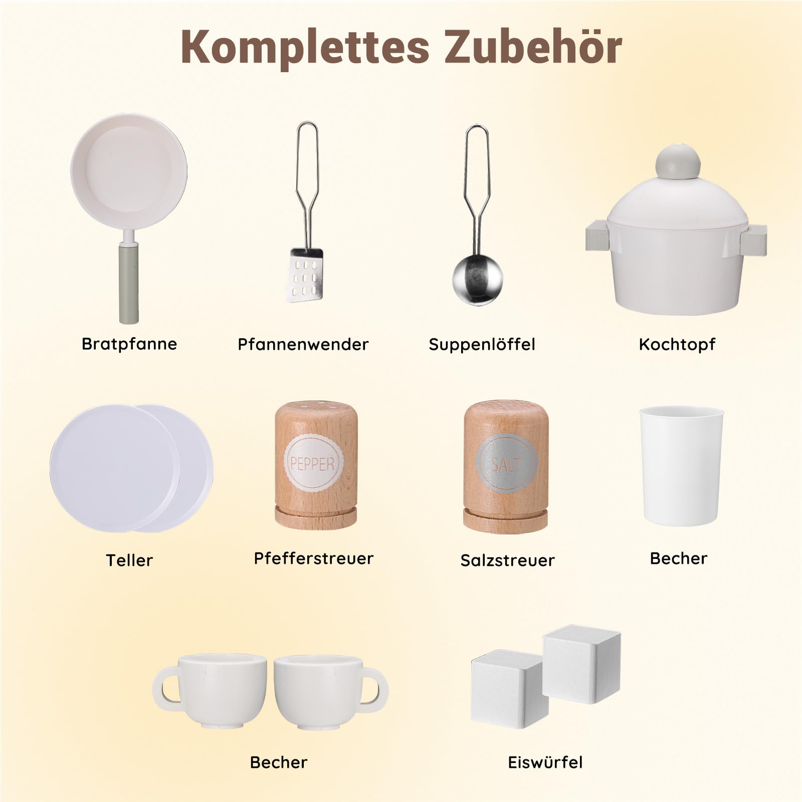 SainSmart Jr. Kinderküche Holz Spielküche für Kinder, Creme – mit Licht & Sound, Eiswürfelspender, Mikrowelle, Backofen & Spüle, große Kinder Küche mit Zubehör, Rollenspiel ab 3 Jahren