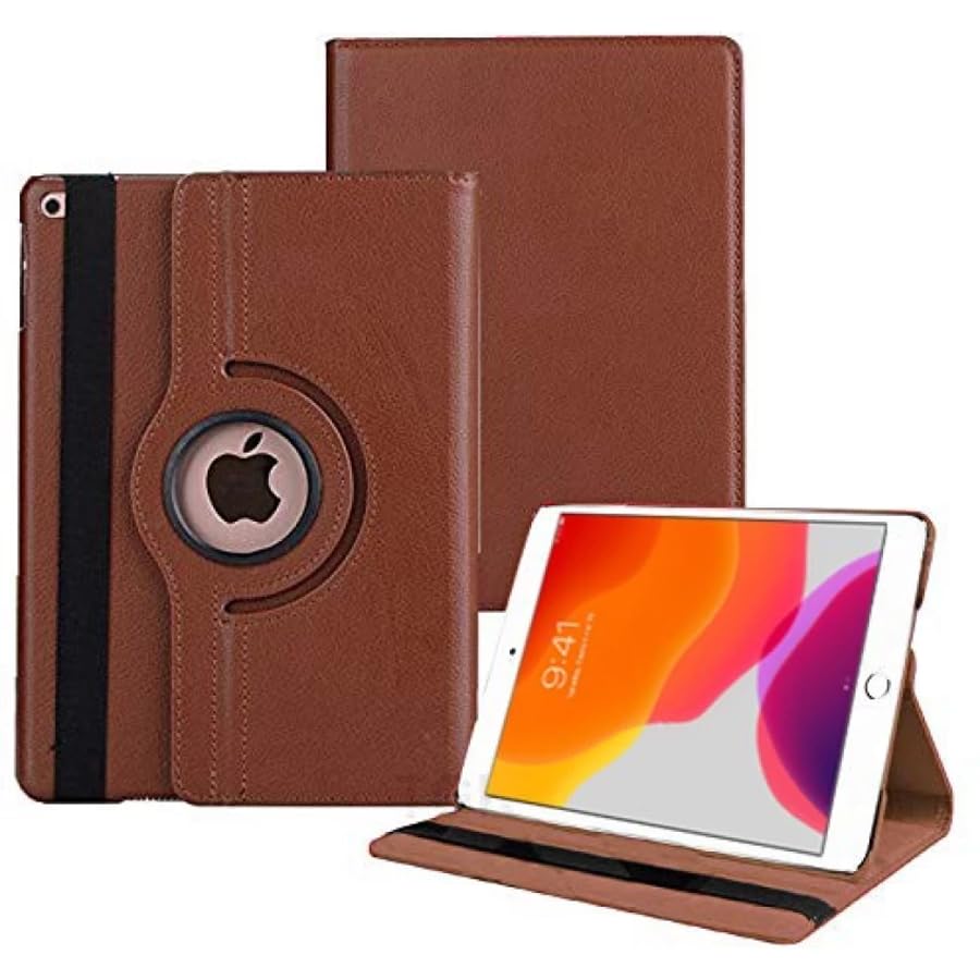 DIGITAL VANGUARD DISCOVERING POSSIBILITIES (DV) iPad 9.7inch 360° Rotating Case Cover For Apple iPad 9.7" Air1/ Air 2 & 5th Gen 2017-6th Gen 2018 Smart PU Leather Cover Auto Wake/Sleep (Brown)