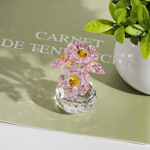 Miniatura 8 de LONGSHENG - SINCE 2001 - Figura de flor rosa de cristal hecha a mano con jarrón redondo, regalos románticos de flores para mujeres en el día de San