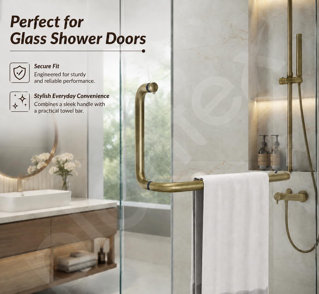 Plantex Stainless Steel Towel Bar Combination/Shower Door Handle/Towel Holder for Glass Shower Door and Bath Door Pull Handle - Pack of 1 (Brass Antique) — Amazon image 3