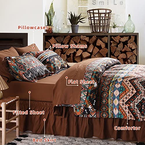 Sexytown Bed In A Bag Queen Size Southwestern Comforter Sets,Striped Bohemian Bedding Comforter Set 8 Pieces(1 Comforter,4 Pillow Cases,Flat Sheet,Fitted Sheet,1 Bed Skirt) #TOP1