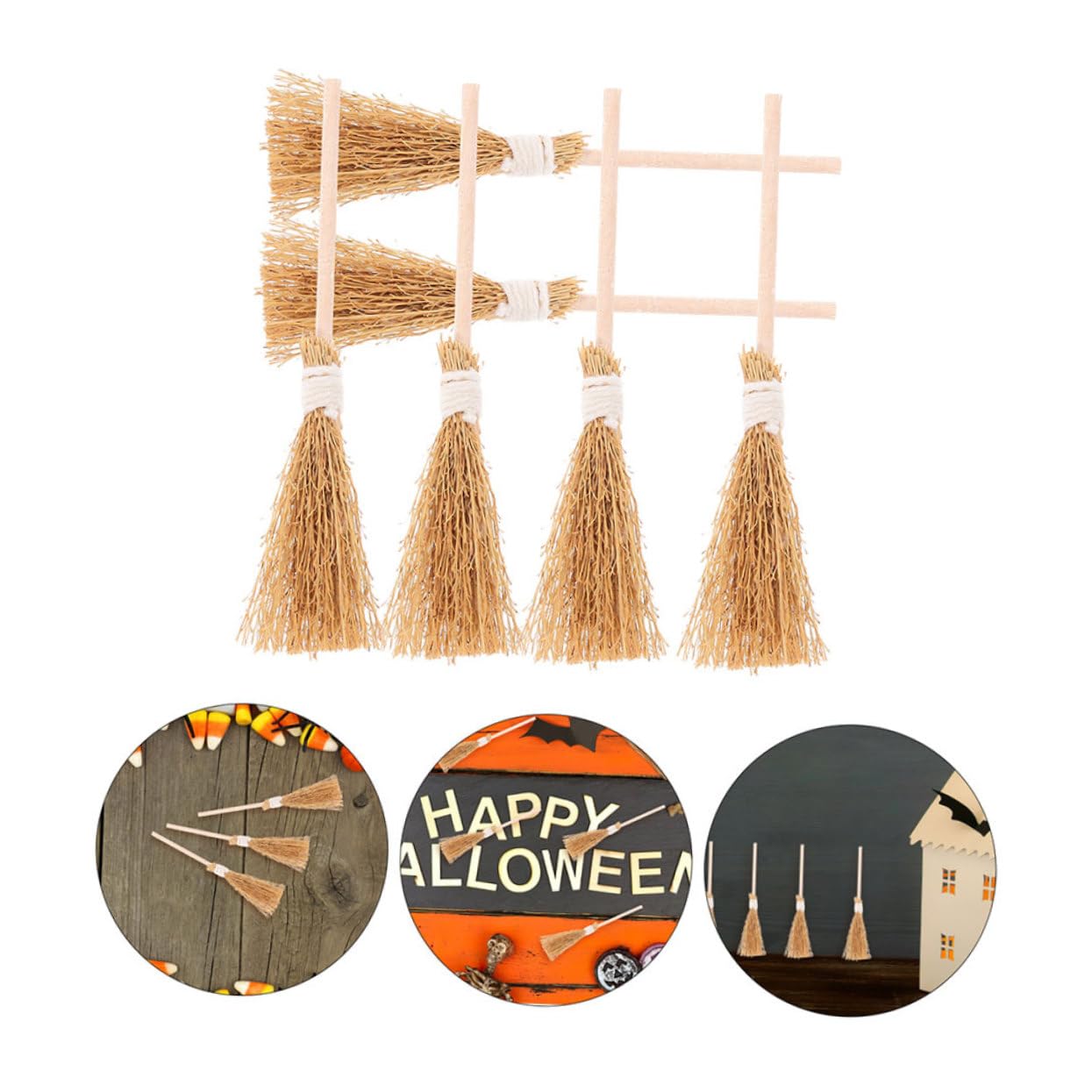 COLLBATH 12pcs Halloween Broom Toy Broom Witches Broom Landscape Decor Witch Broom Halloween Decoration Dollhouse Brooms Parties Home Miniature Broom Mini Broom Craft Miscanthus Yellow