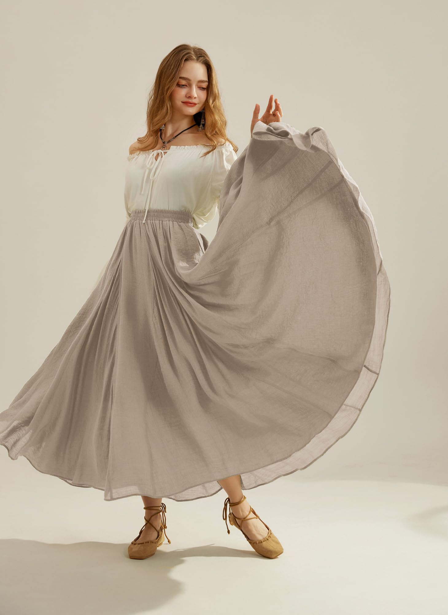 SCARLET DARKNESS Damen Mittelalter Maxirock Hohe Elastische Taille Lang Freizeitrock mit Taschen