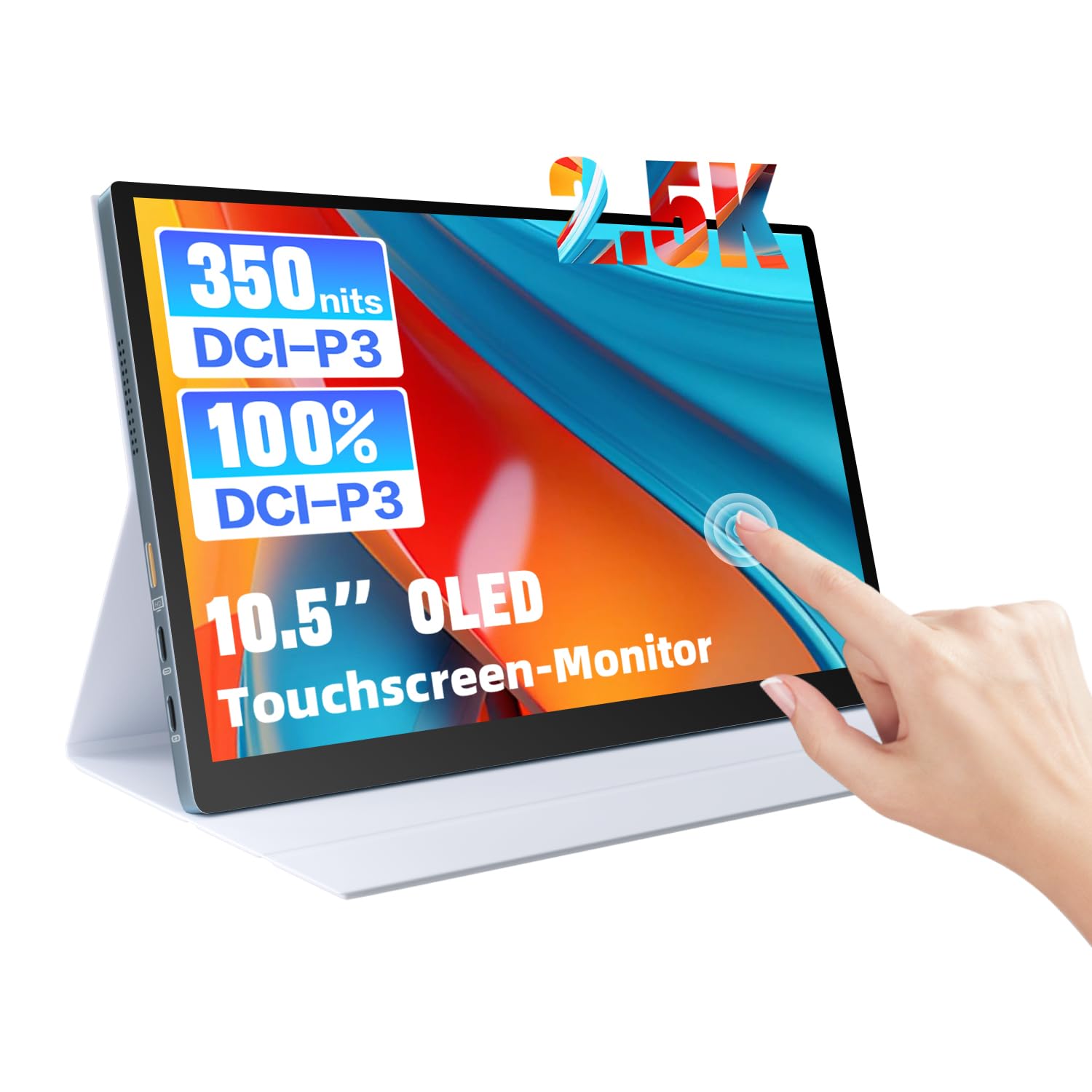 10,5 Zoll OLED Tragbarer Touch Monitor 2,5K, mobiler Zweitbildschirm mit USB-C & Mini-HDMI für Laptop, Switch, PS5, Xbox