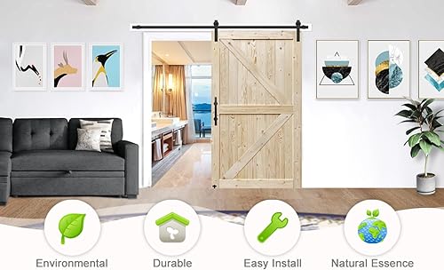 Miniatura 9 de S&Z TOPHAND Puerta de granero de 60 pulgadas x 84 pulgadas, puerta de granero británica sin terminar de 20-60 pulgadas, estilo moderno, madera