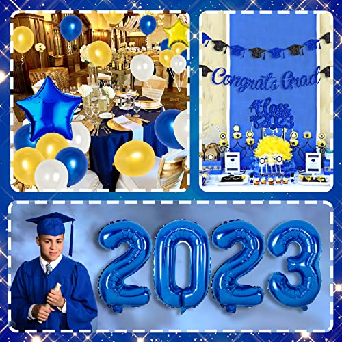 Graduation Decorations 2023 Blue And Gold Congrats Grad Class Of 2023 Gradation Decorations Blue And White Graduation Party Supplies 2023 - Congrats Grad Banner Garland Cake Topper Foil Balloons #TOP4