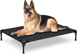 PVY Elevated Outdoor Dog Bed - Large 42x30 Raised Cooling Cot, Chew-Proof Washable Mesh, 150 lbs Steel Frame for Big Dogs
