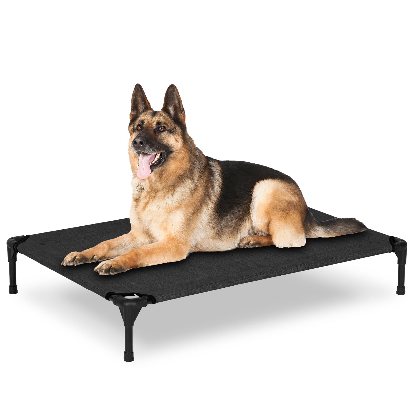 PVY Elevated Outdoor Dog Beds - Raised Dog Bed for Large Dogs, Waterproof Dog Cot Bed Easy to Assemble, Cooling Elevated Dog Bed with Breathable Teslin Mesh, Durable, Non Slip, Black, 42 inches