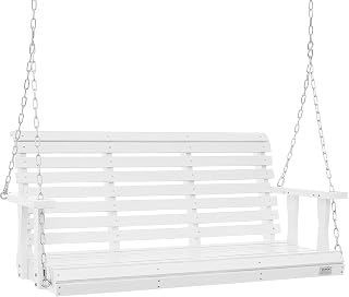VEVOR Wooden Porch Swing 4.5 ft, Patio Bench Swing for Courtyard & Garden, Upgraded 880 lbs Strong Load Capacity, Heavy Duty Swing Chair Bench with Hanging Chains for Outdoors, White