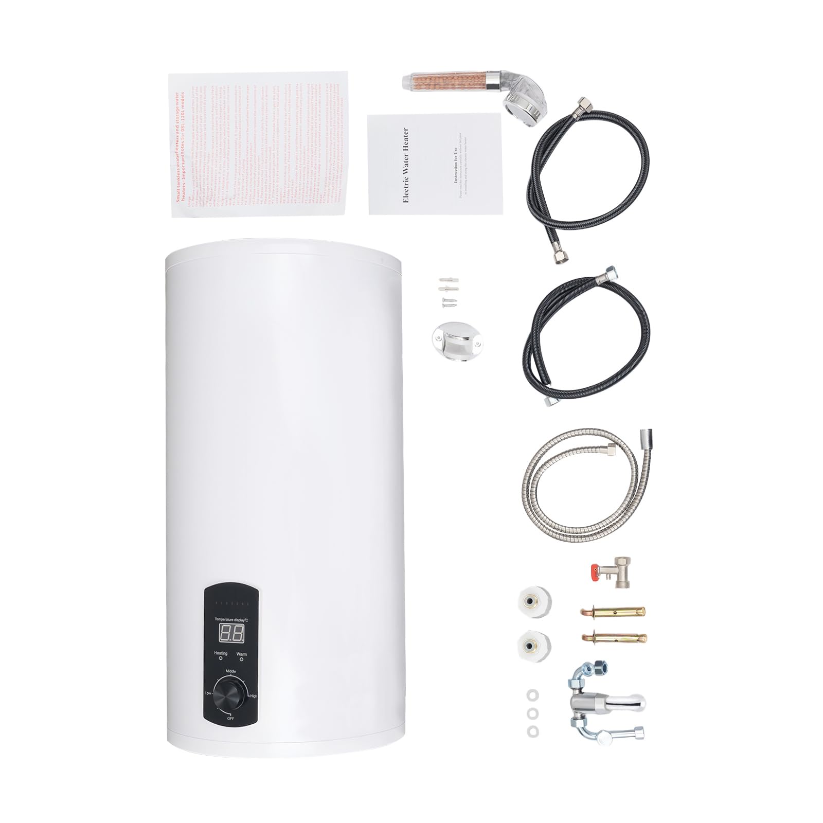 80L Elektro Warmwasserspeicher, 2KW Vertikal Durchlauferhitzer, IPX4 Warmwasserboiler 80 Liter, Wandhängender Boiler für Küchen Toiletten Wohnwagen, 25–75 °C/77–167 °F Temperaturregelbereich